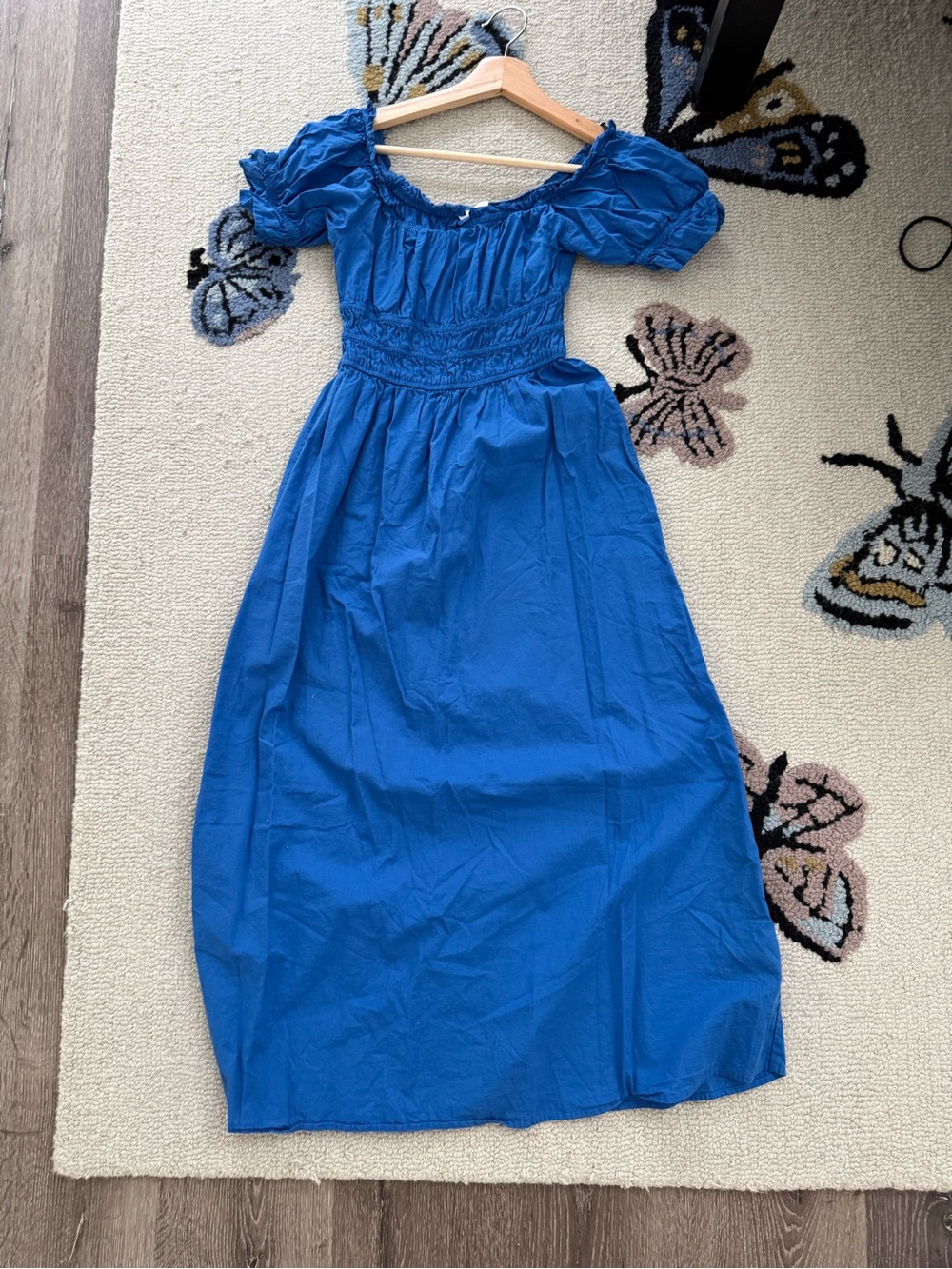 H&M Milkmaid Midi Cinched Waist 100% Cotton Dress in Colbalt Blue